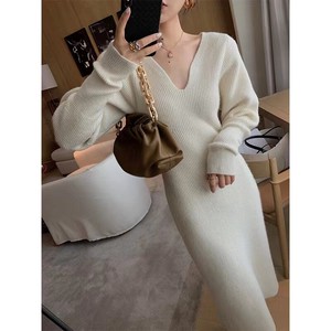 Casual Dress Knitted Long Sleeves One-piece Dress Ladies' Autumn/Winter