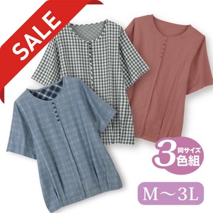 【在庫限りセール】3色組★軽やかガーゼゆるっとブラウス★レディース 五分袖 プルオーバー 婦人服