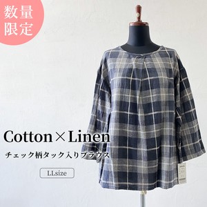 Button Shirt/Blouse Pullover Plaid Cotton Linen Cotton