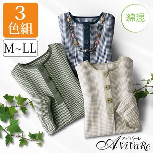 ★3色組★先染ドビーギンガムブラウス★半端袖 レディース トップス ミセス 婦人服