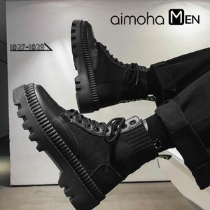 aimoha MEN /ソックスブーツとレースアップブーツの融合 厚底ブーツ メンズ  ショート