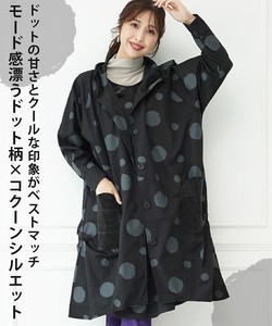 Casual Dress High-Neck Cotton One-piece Dress Switching Polka Dot