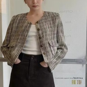 23aw NEW 金釦ツイードノーカラージャケット 2color 韓国ファッション