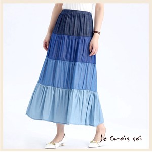 Skirt Color Palette Gradation Tiered Skirt Denim Switching