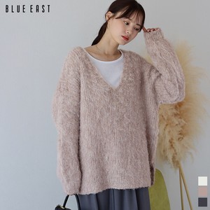Sweater/Knitwear Shaggy Plain Color Long Sleeves V-Neck Tops