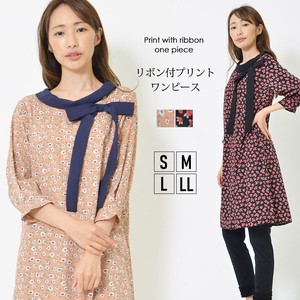 Casual Dress I-line Floral Pattern L Ladies 7/10 length