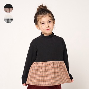 Kids' 3/4 Sleeve T-shirt Houndstooth Pattern Stretch High-Neck Switching