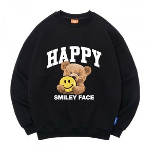 即納【SALE】HAPPYベアーイラストプリントトレーナー<ユニセックスアイテム>
