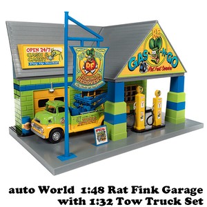 AUTO WORLD 1:48 RAT FINK Garage with 1:32 Tow Truck Set 【ラットフィンク】ミニカー
