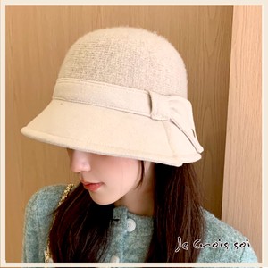 10132 ウール混ニット&布帛コンビ  エレガントデザイン帽子 ハット 婦人雑貨