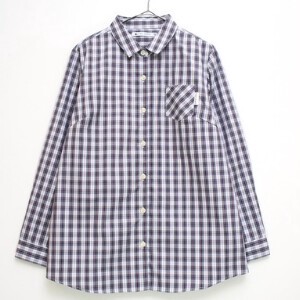 日本製　小さなチェック胸ポケット付き長袖シャツ　137101