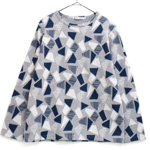 日本製　幾何柄クルーネック長袖Tシャツ　137404