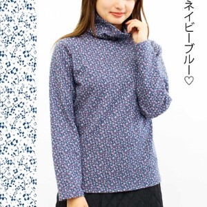 日本製　ダブルジャガード花柄カットソータートルネック長袖Tシャツ　137408