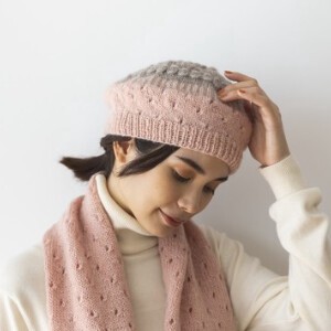 【フェアトレード】手編み透かしフェアアイルベレー帽・ピンク系