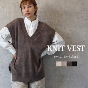 Vest/Gilet Slit Knitted Spring/Summer Vest V-Neck Tops