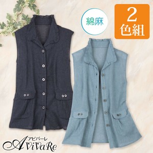 【レディースファッション】涼やか綿麻ベスト 2色組★レディース 婦人服 ミセス トップス