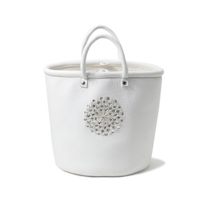 Tote Bag White Leather Basket