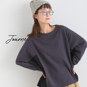 T-shirt Pullover Mixing Texture Cotton Blend Switching Autumn/Winter