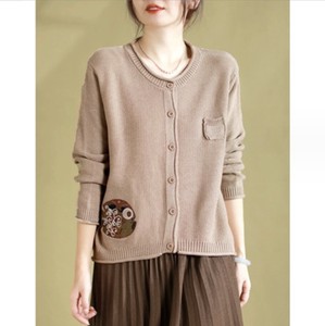 Sweater/Knitwear Knitted Plain Color Long Sleeves Cardigan Sweater Ladies