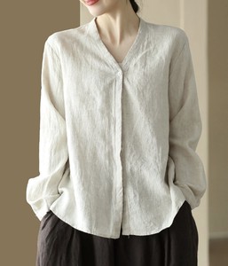 Button Shirt/Blouse Long Sleeves V-Neck Ladies'