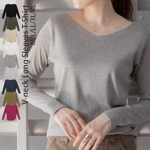 T-shirt Long Sleeves V-Neck Tops Cotton Cut-and-sew