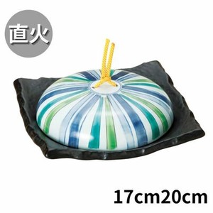 十草模様石目正角陶板鍋(蓋強化)　17cm20cm 日本製