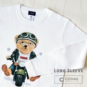 ユニセックス・長袖プリントTシャツ　"カーキライダー"　ホワイト　ロンT