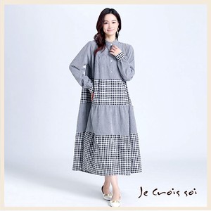 Casual Dress Gathered Check One-piece Dress Tiered