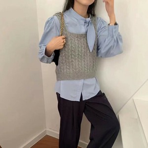 リボン ハイネックのボリューム 袖ブラウス 3color 韓国ファッション
