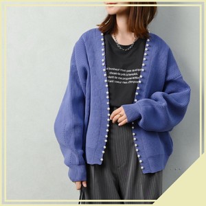 Sweater/Knitwear Pearl Puff Sleeve Knit Cardigan