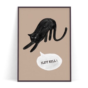 アートポスター【 憮然とした黒猫 Slept Well !  】 B3　A2　B2　A1　30×40　40×50　50×70　60×90 北欧