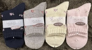 短袜 2024年 花朵 棉 羊毛 女性 2层