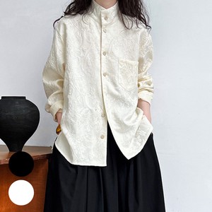 Button Shirt/Blouse Jacquard White Spring/Summer black Stand-up Collar
