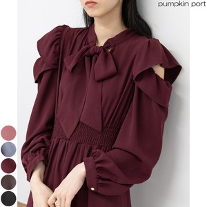 Casual Dress Ruffle Long Sleeves Long Bow Tie One-piece Dress Popular Seller