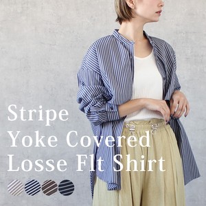 Button Shirt/Blouse Long Sleeves Stripe Tops Stand-up Collar Spring/Summer