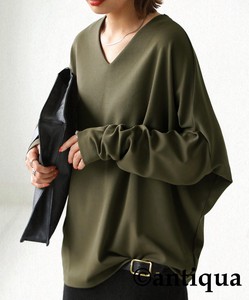 Antiqua T-shirt Dolman Sleeve Plain Color Long Sleeves V-Neck Tops Ladies Autumn/Winter