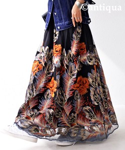 人気商品！[アンティカ]ジャガード風 刺繍チュールスカート スカート ロング UK-00115【ALL】