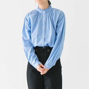 Button Shirt/Blouse Stripe Cotton Ladies'