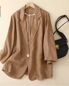 Coat Plain Color 3/4 Length Sleeve Outerwear Cotton Linen Ladies'
