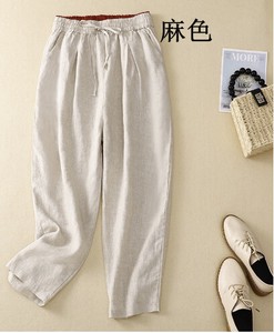 Full-Length Pant Plain Color Cotton Linen Ladies'