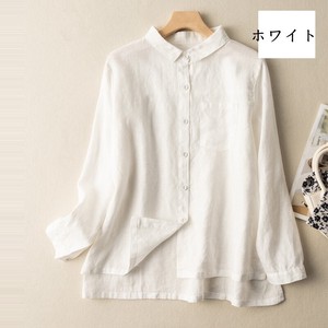 Button Shirt/Blouse Plain Color Long Sleeves Cotton Linen Ladies'