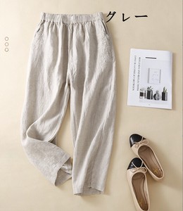 Full-Length Pant Plain Color Cotton Linen Ladies'