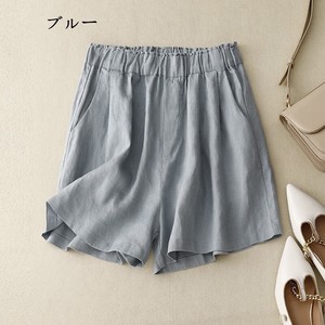 Short Pant Plain Color Cotton Linen Ladies