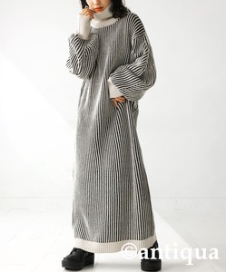 Antiqua Casual Dress Long Sleeves Stripe Knit Dress Ladies' New Color Autumn/Winter