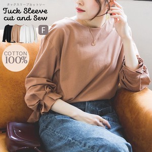 T-shirt Tuck Sleeves Long Sleeves Tops Ladies' Cut-and-sew Limited