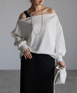Pre-order T-shirt White black Off-The-Shoulder Cut-and-sew
