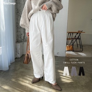 Full-Length Pant High-Waisted Twill Tuck Pants Cotton