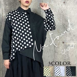 NEW【RooM404】モード　ドット×無地　バックフィッシュテール　コットン　変形シャツブラウス