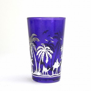 モロッコプリントグラス 1個売り シルバーヤシ柄 紫