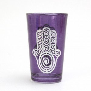 モロッコプリントグラス 1個売り シルバーファティマぐるぐる 紫